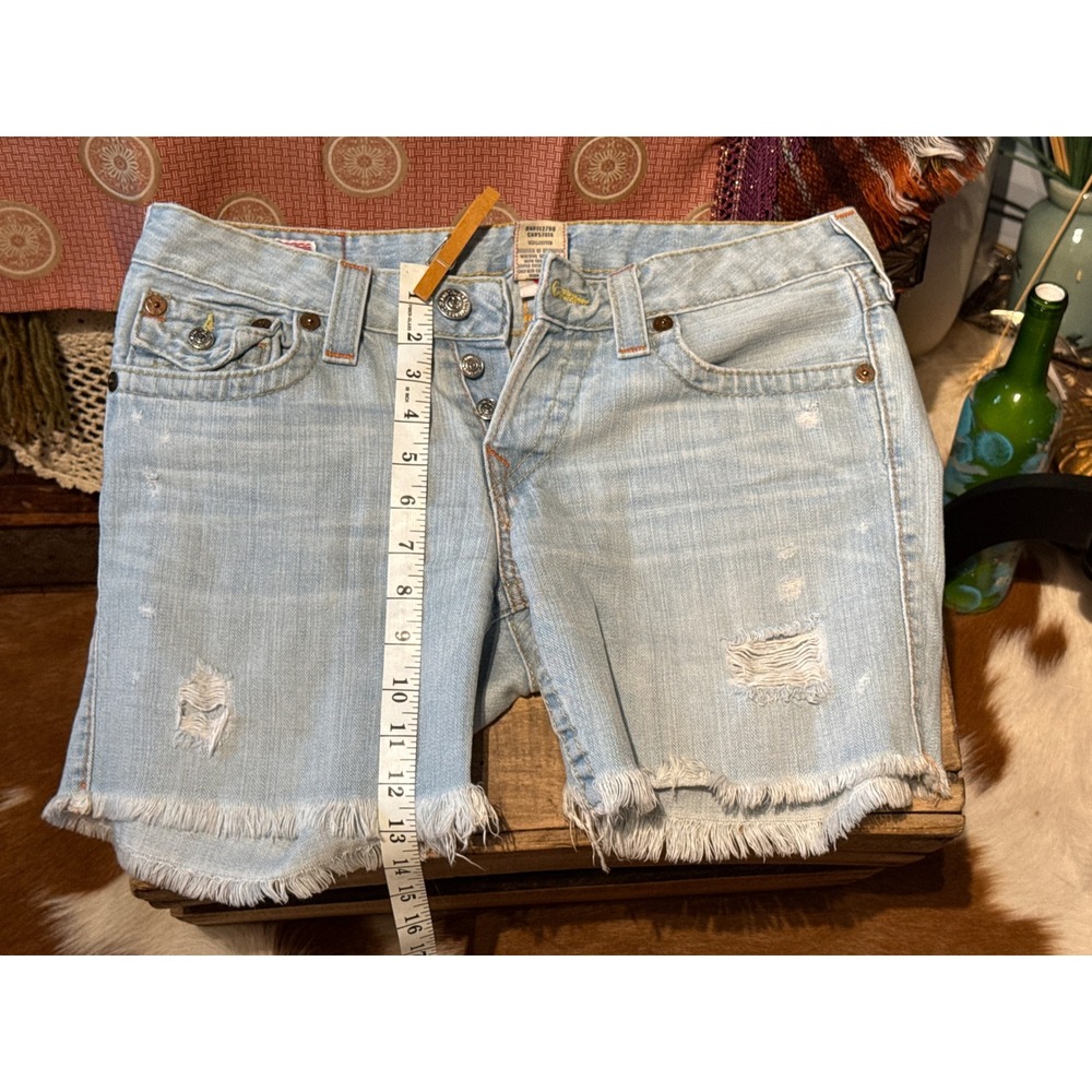 True Religion Jayde Shorts 27 Light Wash Y2K Cut Off Denim - Picture 9 of 9